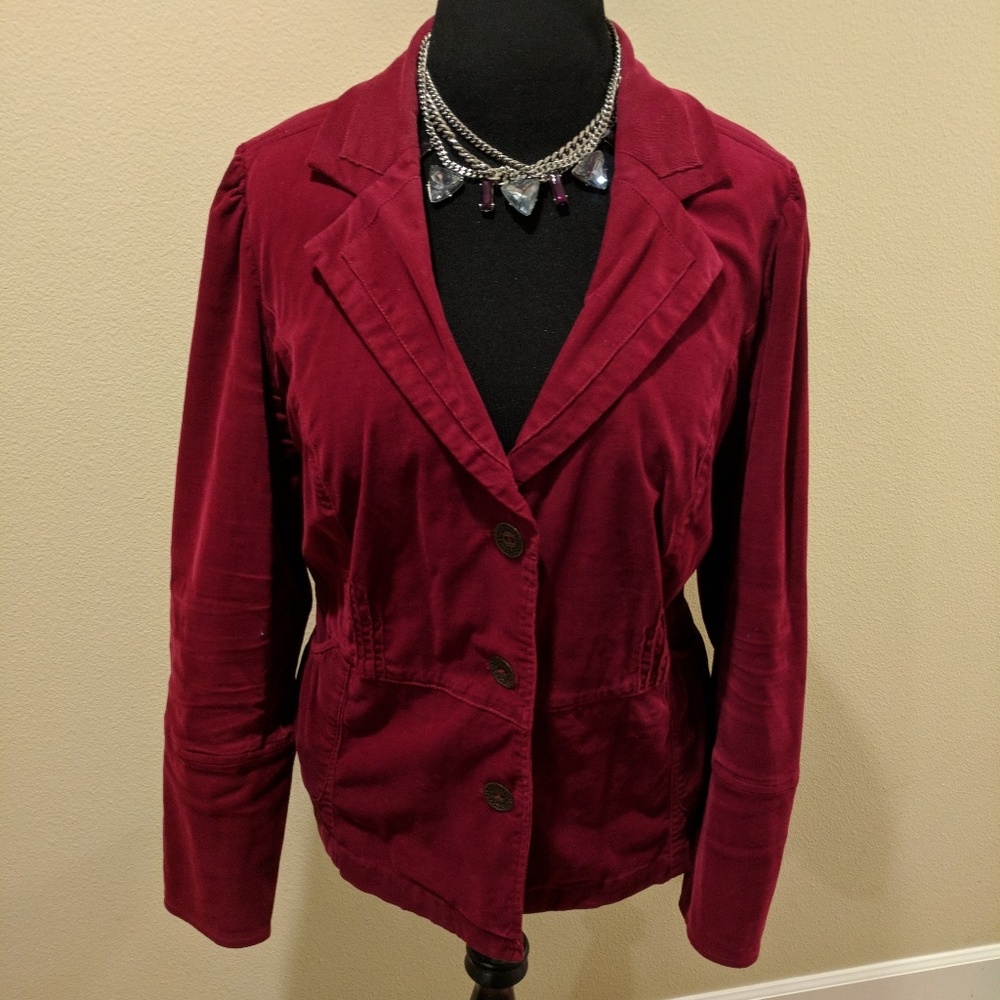 Stretchy raspberry corduroy blazer